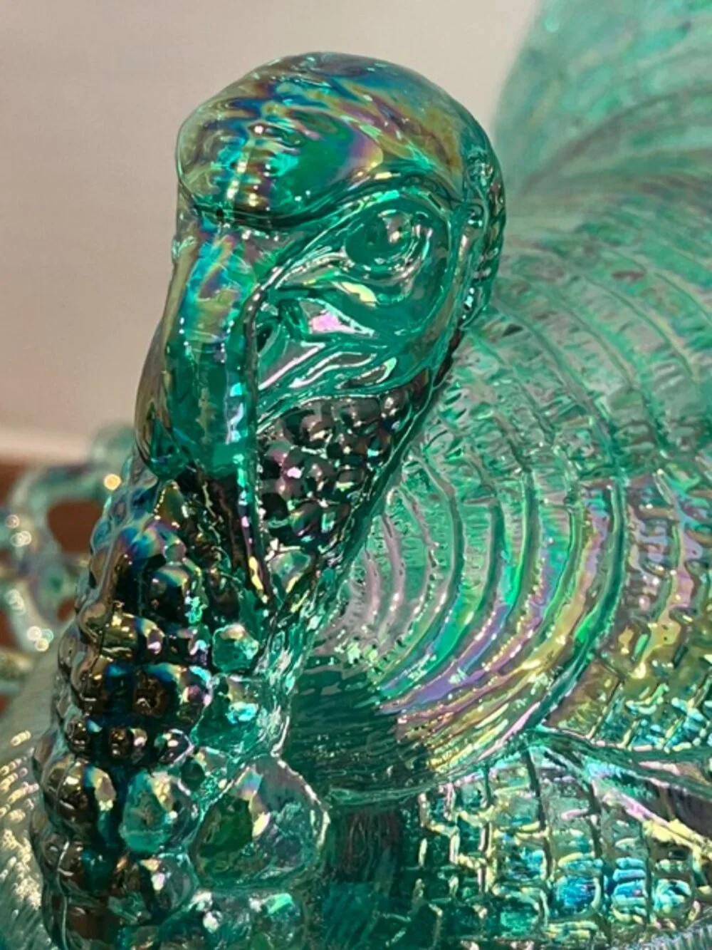 Mosser Teal Carnival Large Turkey On Nest Covered Dish MINT!  Stunning Color!